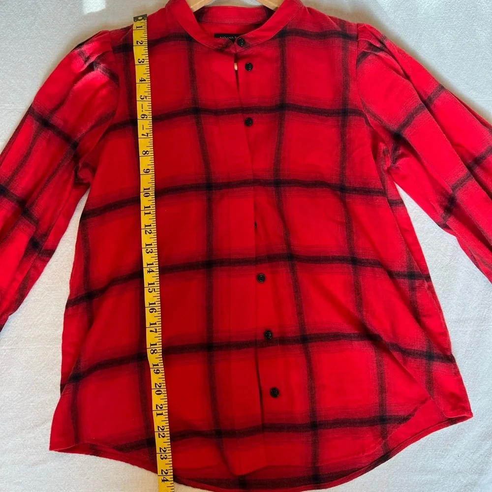 Banana Republic Red Plaid Puff Sleeve Blouse Women’s Size XS